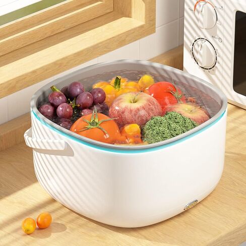 Fruit and Vegetable Washing Machine, Ultrasonic 360 Degree Cleaning Automatic Fruit Vegetable Cleaner Device One Button Start, Large Capacity Washing Soaking Basket for Home Use in Saudi Arabia