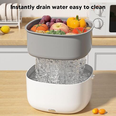 Fruit and Vegetable Washing Machine, Ultrasonic 360 Degree Cleaning Automatic Fruit Vegetable Cleaner Device One Button Start, Large Capacity Washing Soaking Basket for Home Use in Saudi Arabia