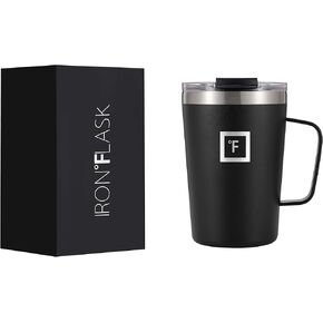 IRON °FLASK Grip Novelty Coffee Mug - Leak Proof, Vacuum Insulated Stainless Steel Bottle, Double Walled, Thermo Travel, Hot Cold, Water Metal Canteen - Midnight Black, 16 Oz - Classic Bottom
