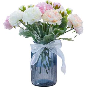 Artificial Fake Flowers for Home/Wedding Decoration, Simulated Peony Flowers with Glass Vase - 14.96 inches, Made of Realistic Plastic Material,A Great Gift for Anyone