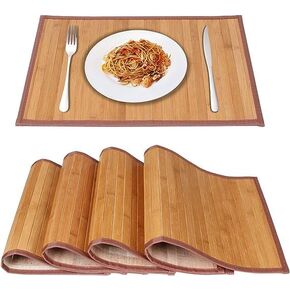 Bamboo Placemats for Dining Table, Placemats Set of 4,Stain-Resistant,Heat-Resistant Place Mats,Durable and Sturdy Dining Place Mats for Kitchen Table (1318inch, Black)