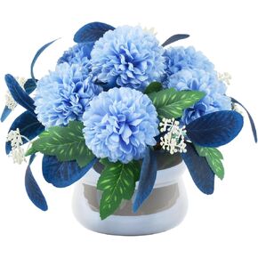 Hydrangea Artificial Flower, Faux Flowers in Vase​, Floral Arrangements Centerpiece for Table, Bedroom, Indoor, Real Touch Flowers for Birthday, Housewarming, Wedding Decor (Blue)