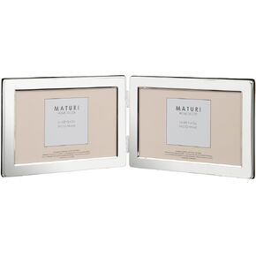 Maturi Silver Plated Double Photo Frame - Flat Edge Landscape, 5 x 7-inch (13 x 18cm)