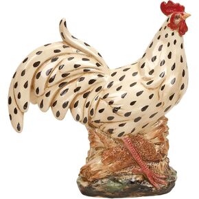 Deco 79 Ceramic Rooster Decorative Garden Sculpture Spotted Indoor Outdoor Garden Statue with Black and Red Accents, Outdoor Sculpture 13" x 6" x 14", Beige