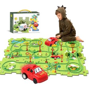 25 PCS Puzzle Car Track Toys for Kids, Plastic Puzzle Rail Tracks with 1 Cute Yacht Car, Toddler Boy Toys for 3 4 5 6 Years Old, Preschool Educational Car Toys
