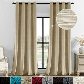 SMILETIME Chocolate Velvet Curtains 52x96IN with Grommet Slubbed Pattern Luxurious Thermal Insulated Drapes for Living Room Bedroom Office Soft and Durable Light-Filtering Window Treatments, 2 Panels