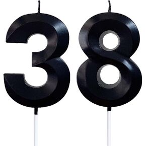 2.76" 38th 83rd Number Candles Birthday Gifts for Women Men Birthday Decorations Birthday Candles Numbers Happy Birthday Candles for Cake 2 Candle for Women for Men (Black)