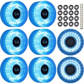 FOMOTEAM Roller Skate Wheels Luminous Light Up with Bearings Installed Outdoor or Indoor 58mm32mm 82A (Set of 8) (Green)