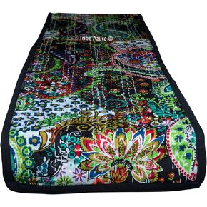 Table Runner Cotton 12" x 48" Floral Tapestry Boho Bohemian Colorful Coffee Table Placemats Farm House Persian Hippie Decoration Reception Party Wedding Decor (Kantha Floral Black)