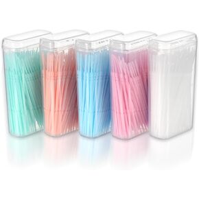 500pcs Double Head Dental Floss Interdental Brush 2-in-1 Disposable Plastic Multicolor Dental Pick Braces Cleaner Brush Oral Care Toothpicks (5 Pack, 50pcs/Box)