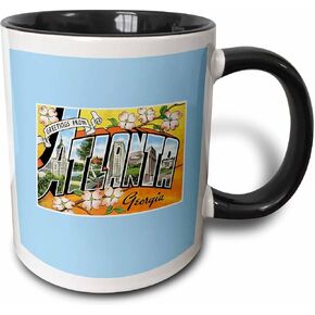 3dRose Greetings from Atlanta Georgia Bold Letters with Scenes of The City Two Tone Mug, 11 oz, Black