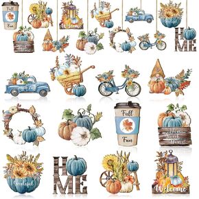 Kigley 36 Pcs Thanksgiving Wood Ornaments for Tree Fall Wooden Hanging Ornaments Gnome Thanksgiving Maple Leaf Ornament Cutout Pumpkin Truck Hanging Pendant for Holiday Party Fall Decoration(Pumpkin)