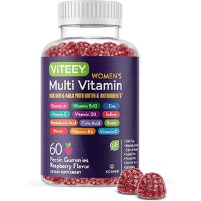 Womens Multivitamin Gummies - Immune Support - 12 in 1 Essential Daily Vitamins & Minerals - Vitamin A, C, D3, E, B6, B12, Folic Acid, Biotin, Calcium, Zinc & More - Vegetarian - Raspberry Flavored