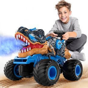 2.4Ghz Remote Control Dinosaur Truck for Kids 3 4 5 6 7 8 Years old, RC Dino Car Toy for Toddlers, Rechargeable Hobby RC Monster Car with Light & Sound, Spray Features, Gift for Boys Girls