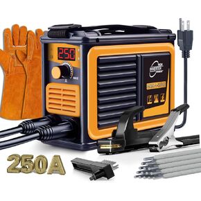 Welder, 250A Small Welding Machine, 10PCS Welding Rods Welding Gloves Welding Hammer Stick Welder, Welder Machine 110V Mini Welder Portable Welder, One Touch ARC Welder, Digital IGBT Inverter