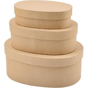 WANDIC Paper Mache Box, Set of 3 Oval Paper Mache Hat Kraft Paper Containers with Lids Ideal for Painting Crafting & Storage Accessories Jewelry Gifts