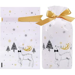HRX Package Holiday Drawstring Gift Bags with Tags, 30pcs Christmas Foil Gift Wrapping Sacks Pouches for Xmas Presents Party Favor