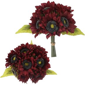 18PCS 2 Bouquets Artificial Sunflowers Off White Bouquets Fake Flower Faux Silk Flowers with Long Stems Decorations for Outdoors, Birthday, Party, Home, Tables, Wedding, Spring Fall Decor