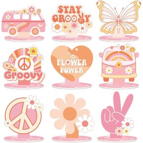 Namalu 18 Pcs Groovy Centerpieces for Tables Hippie Party Table Decorations Boho Daisy Flower Butterfly Rainbow Peace Groovy Theme Table Centerpieces for Two Groovy Birthday Baby Shower Party Supplies