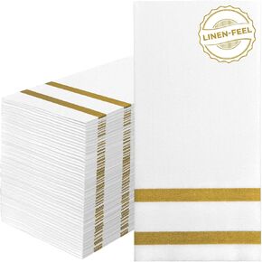 Napkins Disposable Guest Towels Linen-Feel Decorative Napkins Soft and Absorbent Dinner Paper Hand Towels for Bathroom Party Powder Room Hotel Fancy Restaurant (50, Gold)