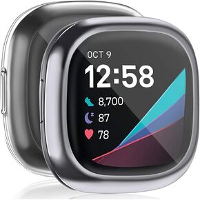 Tobfit for Fitbit Sense/Fitbit Versa 3 Screen Protector Case, Soft Plated TPU Full Around Sensitive Touch Protective Cover for Fitbit Sense/Fitbit Versa 3 Accessories Black+Gold