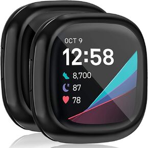 Tobfit for Fitbit Sense/Fitbit Versa 3 Screen Protector Case, Soft Plated TPU Full Around Sensitive Touch Protective Cover for Fitbit Sense/Fitbit Versa 3 Accessories Black+Gold
