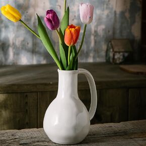 Mowtanco Decorative Ceramic Vase, Reactive Glazed Color Handle Flower Vases for Home Decor, Modern Farmhouse, Rustic, Classic Charm, Country, Elegant, Simplistic Brown