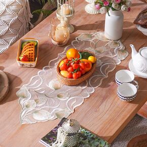 ARTABLE Lace Table Runner Macrame Vintage Flower Dresser Scarf with Exquisite Embroidery Table Runners for Kitchen Home Wedding Party Dining Decoration (12 x 120 Inch, Beige)
