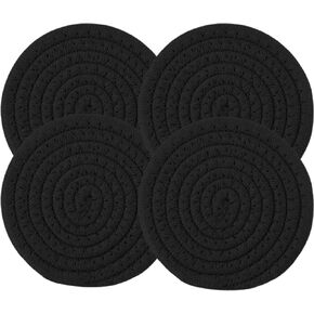 4PCS Cotton Round Woven Coasters Drink - Black Handmade Braided Cup Coasters Absorbent Woven Coasters Woven Hot Pads Mats for Drink Home Kitchen Heat-Resistant Reusable Non-Slip