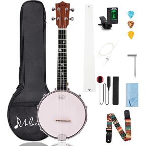 Mulucky 4 String Banjolele, Banjo Ukulele Concert Size 23 Inch with Remo Head, Closed Solid Wood Back, Beginner Kit with Truss Rod Gig Bag Tuner String Strap Picks, MBU-803