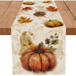 Fall Table Runner Pumpkin Maple Hazelnut Burlap Rustic Autumn Harvest Kitchen Dining Table Home Party Decor 13x60 Inch