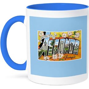 3dRose Greetings from Atlanta Georgia Bold Letters with Scenes of The City Two Tone Mug, 11 oz, Black