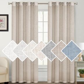 Natural Linen Blended Curtains Window Treatments Panels for Living Room Grommet Top Light Filtering Drapes Privacy Added Linen Textured Curtains, 2 Panels (Natural, 52" W x 84" L)