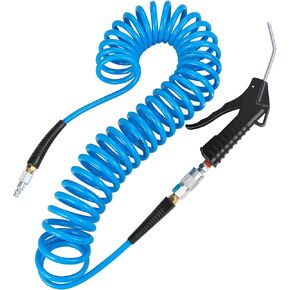 WYNNsky 1/4’’ × 25 FT Recoil Air Hose, Polyurethane Coiled Compressor Hose with 1/4'' Fittings, Air Blow Gun