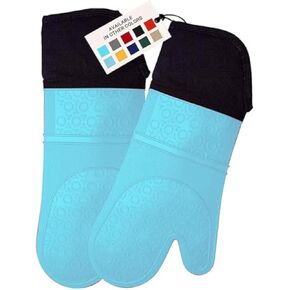 HOMWE Extra Long Professional Silicone Oven Mitt, Oven Mitts with Quilted Liner, Heat Resistant Pot Holders, Flexible Oven Gloves, Red, 1 Pair, 14.7 Inch