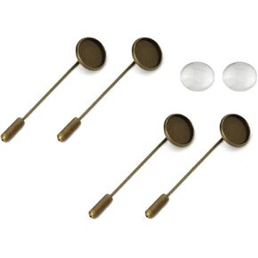 10 Sets/20pcs Brooch Lapel Pin Safety Pin Cabochon Tray Settings with Glass Domes for DIY Art Craft Jewelry Making (Antique Bronze)