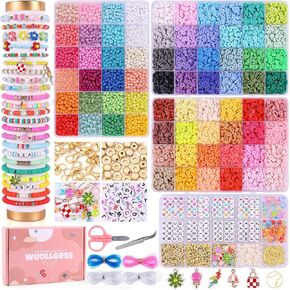 Wuollgess 15130pcs Clay Beads for Bracelet Making Kit, 72 Colors Polymer Flat Heishi Beads for Jewelry Making with Charms, Friendship Bracelet Kit with Letter Beads for Girls Adults, 4 Boxes
