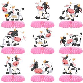9 Pcs Cow Honeycomb Centerpieces Farm Animals Cow Table Topper Honeycomb 3D Table Decoration Barnyard Paper Fan Cow Cutouts for Children's Party Western Cowboy Baby Shower Wedding Party Supplies in Kuwait