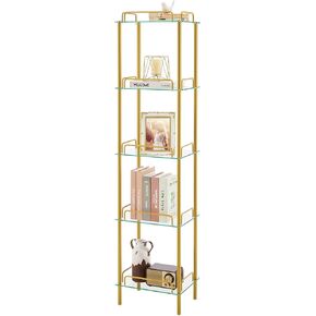 FAVOOSTY Corner Shelf, 5-Tier Standing Corner Bookshelf with Metal Frame, Modern Corner Shelf Stand Display Rack Multi Unit Organizer, Tall Shelf Plant Stand for Living Room Bedroom, Save Space
