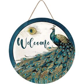 Round Wooden Sign Welcome Peacock Sign Peacock Sign Door Decor Wood Wall Decor Lovers Gift Outdoor Indoor Wall Panel Retro Vintage 12 x 12 Inch
