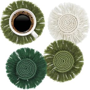Whaline 3Pcs Boho Macrame Coasters Set Handmade Braided Coasters for Drinks Bohemian Cup Mat with Tassel Absorbent Heat Resistant Cotton Cup Mat for Summer Birthday Housewarming Gifts Home Decor