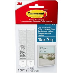 Command, Large, Water Resistant (17206B-ES) Picture Hanging Strips, 4 Pairs, White Bath, 4 Count