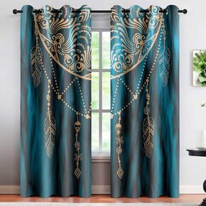 Boho Dream Catcher Curtains Gold Tribal Feather Bohemian Dreamcatcher Blackout Room Darkening Window Drapes for Woman Bedroom Living Room 42 x 84 Inches Long 2 Panels Set CLOKTY0007