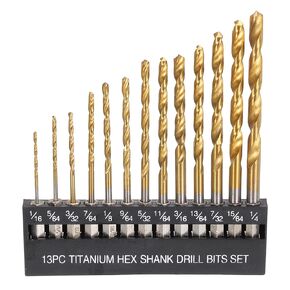 HARFINGTON 13pcs 1/4" Hex Shank Drill Bits 1/16"-1/4" Titanium Drill Bits Set M35 High Speed Steel Twist Drill Bit Fully Ground for Wood, Stainless Steel, Metal, Plastic Plastic