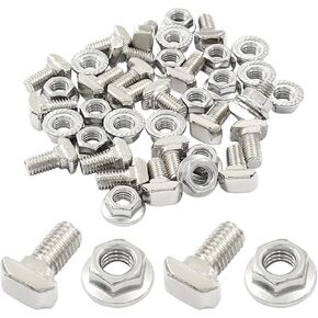 Hordion 20sets M5 x 16mm T Slot Drop-in Bolt and M5 Hex Flange Nut Set, Hammer Head Bolts T Shape Stud Sliding Screw for 20 Series Aluminum Profile