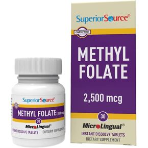 Superior Source Methylfolate 5-MTHF 2,500 mcg, Quick Dissolve Microlingual Tablets, 30 Ct, Biologically Active Form of Folate, Cardiovascular Health, Energy Metabolism & Prenatal Development, Non-GMO