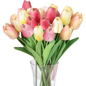 20pcs Purple Faux Tulip Flowers Real Touch Spring Tulip Artificial Flowers Bouquet Floral Arrangement for Wedding Home Garden Room Decor (2 Colors)