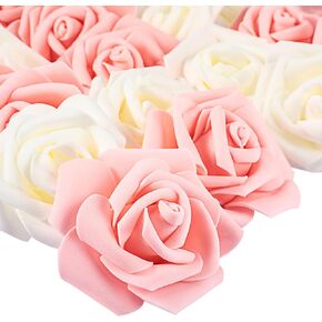 Chuangdi 140 Pieces Valentine's Day Artificial Foam Rose Head, 3 Inches Artificial Stemless Rose Flower Heads without Stem for Weddings, Decor, DIY