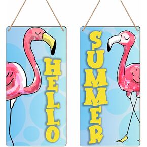 6" X 12" Summer Wooden Hanging Plaque, Pink Flamingo Seasonal Wood Sign With Sisal Rope, Rustic Wall Decor, Wooden Plaque For Farmhouse, Garden, Indoor, Outdoor,Home & Office Decorations - B10