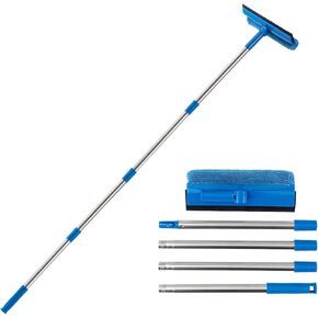 Microfiebr Cloth Window Squeegee,2 in 1 Squeegee Window Squeegee with 68" Long Handle,Sponge Car Window Squeegee for Gas Station, Glass,Shower,Outdoor High Window Cleaning